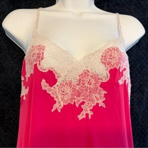 Vintage Natori Hot Pink Lace Trim Chemise